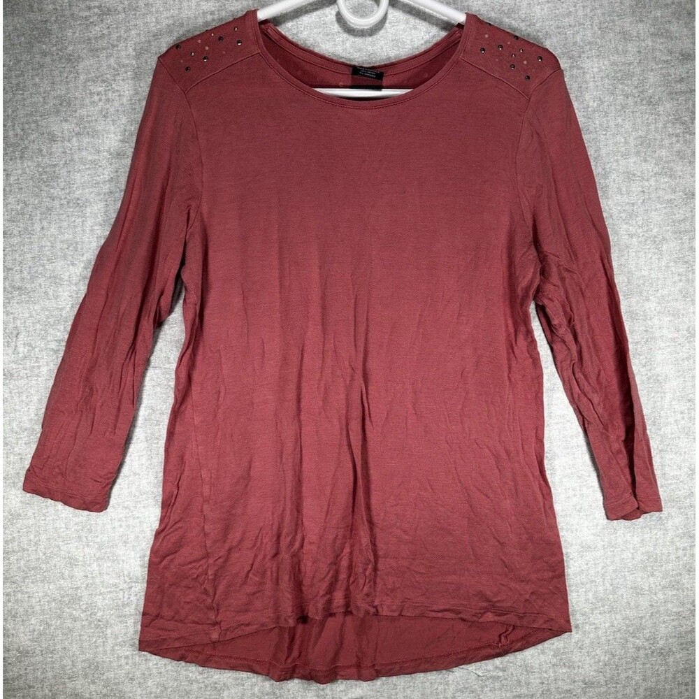 Faded Glory Pink 3/4 Sleeve Top Women's Size Small Embellished Back Shoulders